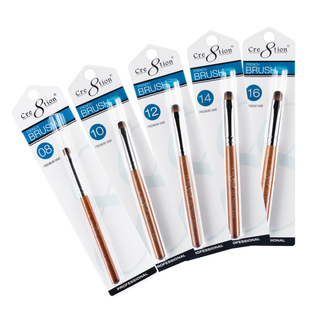 Six Cre8tion french brushes in blue hanging packs, rose gold handles, sizes 08 through 16.