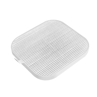 Square white pleated replacement filter pad for a Cre8tion nail dust collector.
