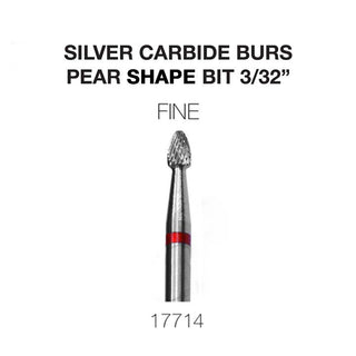 Cre8tion Silver Carbide Burs For Nails - Pear Shape Bit - Fine 3/32'