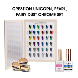 Cre8tion Chrome Nail Art Effect 1g - 36 Colors (Unicorn, Pearl Chrome, Fairy Dust) w/ 1 Chrome Base & 1 Chrome Top 0.5oz —...