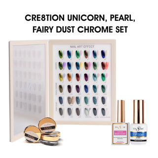 Cre8tion Chrome Nail Art Effect 1g - 36 Colors (Unicorn, Pearl Chrome, Fairy Dust) w/ 1 Chrome Base & 1 Chrome Top 0.5oz —...