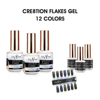 Cre8tion Flakes Gel 0.5oz - Full Set 12 colors w/ 3 Top Diamond 0.5oz & 1 set Color Chart — Cre8tion Nail Color Chart Whol...