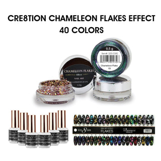 Cre8tion Chameleon Flakes Nail Art Effect 0.5g - Full set 40 colors w/ 6 Top Diamond 0.5oz & 1 Set Color Chart — Cre8tion ...