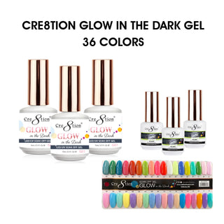Cre8tion Glow in the Dark Gel 0.5oz - Full Set 36 colors w/ 3 Top Glow in the Dark 0.5oz & 1 Color Chart — Cre8tion Nail C...
