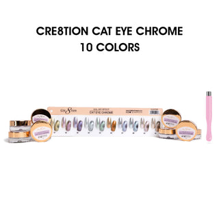 Cre8tion Cat Eye Chrome Nail Art 1g - Full Set 10 colors w/ 1 Round Shape Magnet & 1 Color Chart — Cre8tion Cat Eye Gel Po...