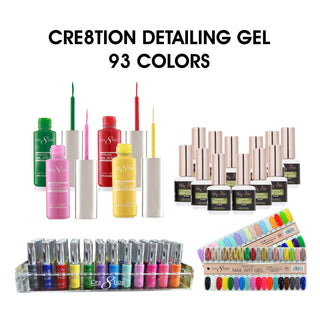 Cre8tion Detailing Nail Art Gel - Full set 93 colors w/ 1 Set Color Chart, 12 Top Diamond 0.5oz & 1 Detailing Gel Holder —...
