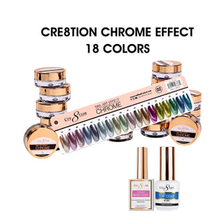 Cre8tion Chrome Nail Art Effect 1g - Full set 18 Colors (#37 - #54) w/ 1 Chrome Base & 1 Chrome Top 0.5oz — Cre8tion Chrom...