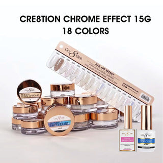 Cre8tion Set Chrome Nail Art Effect 15g - Full set 18 colors w/ 1 Chrome Base & 1 Chrome Top 0.5oz — Cre8tion Chrome Nail ...