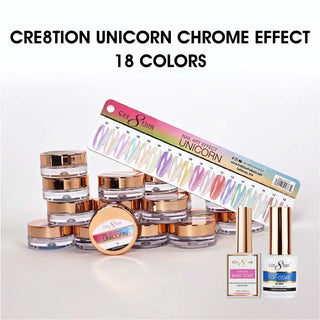 Cre8tion Unicorn Nail Art Effect 1g - Full set 18 colors w/ 1 Chrome Base & 1 Chrome Top 0.5oz — Cre8tion Chrome Nail Powd...