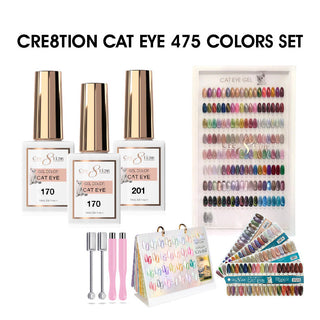 Cre8tion Cat Eye Gel 0.5oz - Full Set 475 Colors w/ 2 Round Magnet, 2 Magnet Duo, 1 Color Chart, 1 Calendar Display & 1 Color Book
