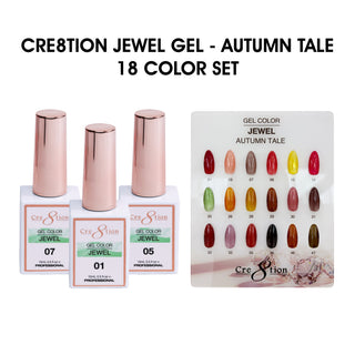 Cre8tion Jewel Gel Autumn Tale collection, full set of 18 colors with counter display.