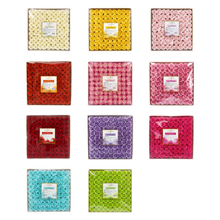 Eleven Cre8tion soap flower blocks packed with petals in cream, yellow, pink, red, purple, teal and green.