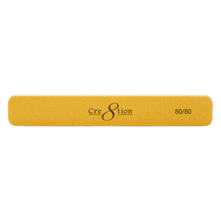 Single Cre8tion jumbo gold nail file, wide straight board marked 80/80 grit.