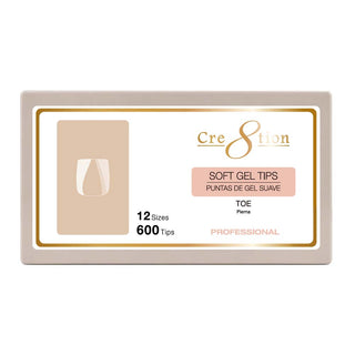 Cream and gold Cre8tion box of soft gel toe tips, 12 sizes, 600 tips.