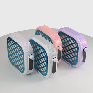 Three Cre8tion compact dust collectors with teal mesh grilles and glitter straps in pink, white and purple.
