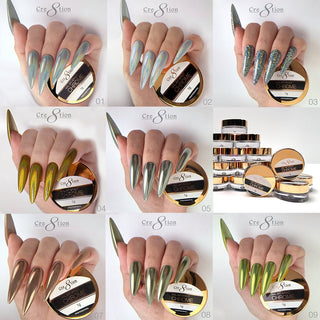 Cre8tion Chrome Nail Art Effect 1g - Full set 36 Colors (#01 - #36) w/ 1 Chrome Base & 1 Chrome Top 0.5oz