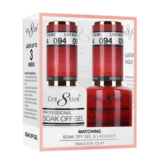 Cre8tion Matching Sets - 094 Lady In Red (Shimmery) duo gel and lacquer set