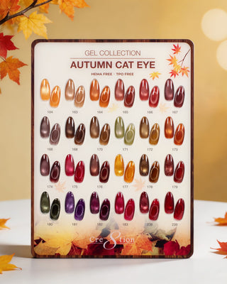 Autumn Cat Eye display with maple leaves