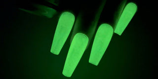 Glow in the Dark Gel nails glowing after dark