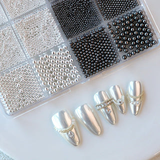 Cre8tion Nail Art Accessory Assorted Black Pearl & Silver Beads 06