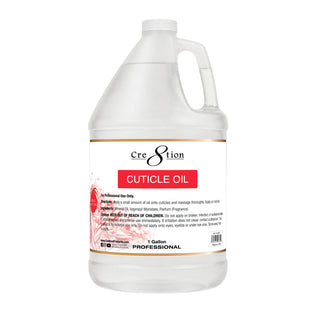 Cre8tion Cuticle Oil gallon jug of near clear Crushed Candy oil, red label band with candy cane art.