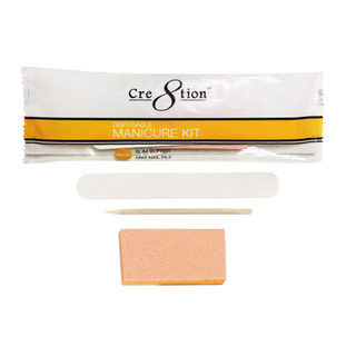 Cre8tion Disposable Manicure Kit: 1 Mini White File, 1 Slim Orange Buffer, 1 Wood Pusher — Cre8tion Professional Kit Whole...