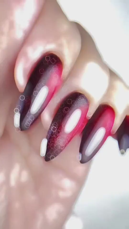 Red cat eye nails painted step by step